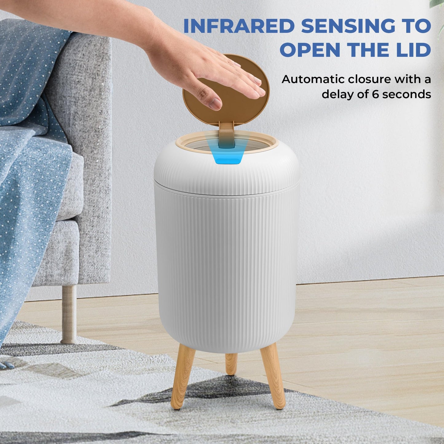 Touchless Motion Sensor Trash Can with Lid, Waterproof, Suitable for Kitchen, Bathroom, Bedroom, Office, and Outdoor (White & Black)