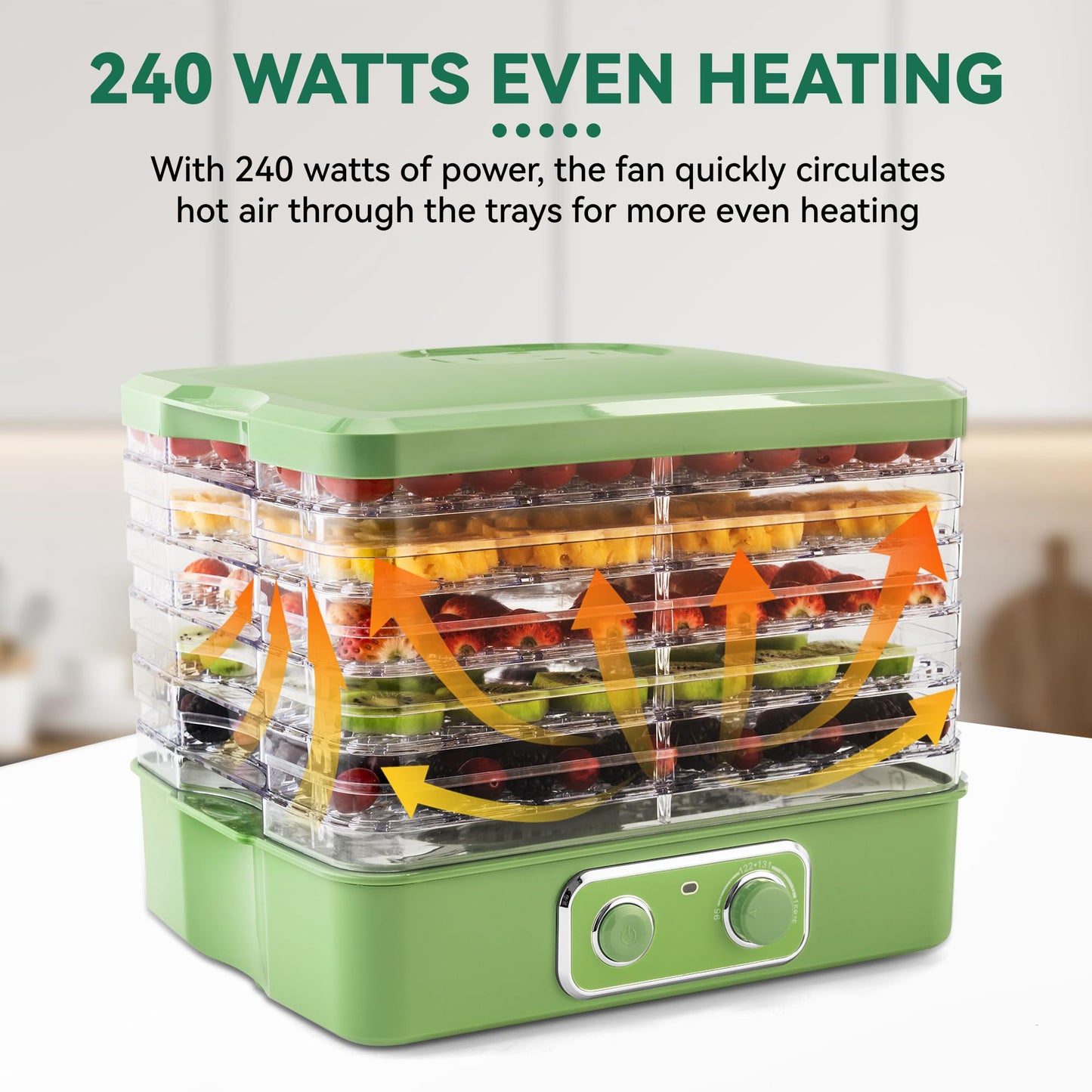 SUSTEAS Versatile Food Dehydrators: 5 BPA-Free Stackable Trays, Adjustable Temperature Controls for Jerky, Fruits, Meats, Vegetables, Snacks, Herbs, and Greens - 240W
