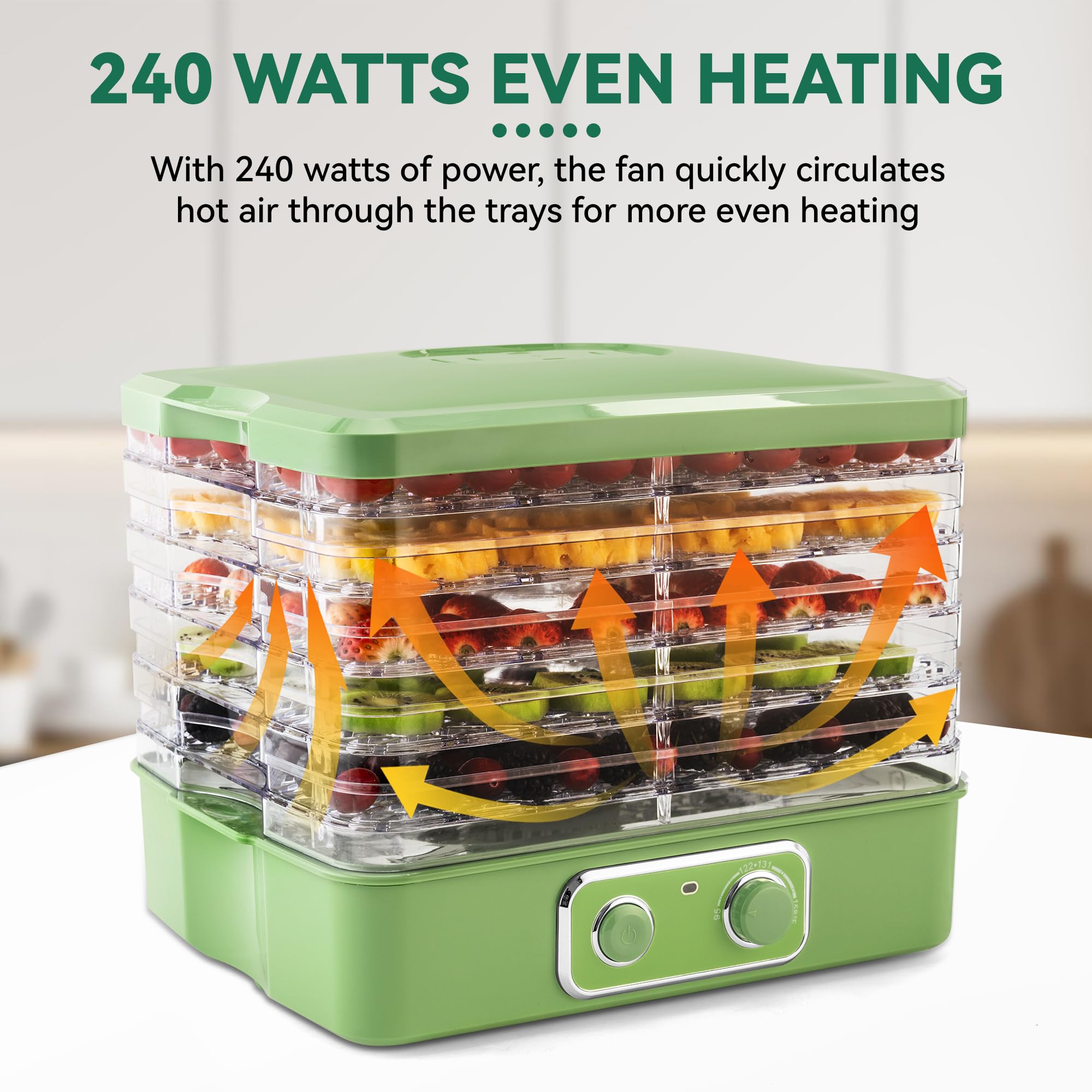 SUSTEAS Food Dehydrator, 5 Trays, Adjustable Temperature