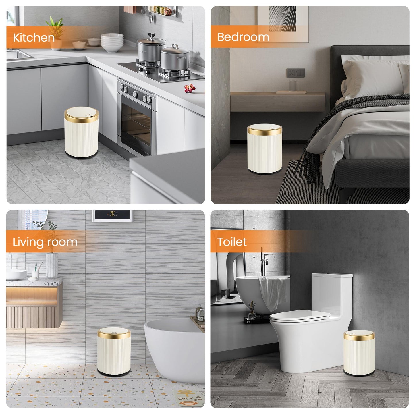 3.5 Gallon Touchless Trash Can with Lid, Automatic Waterproof Smart Bin for Kitchen, Bathroom, Bedroom, Office