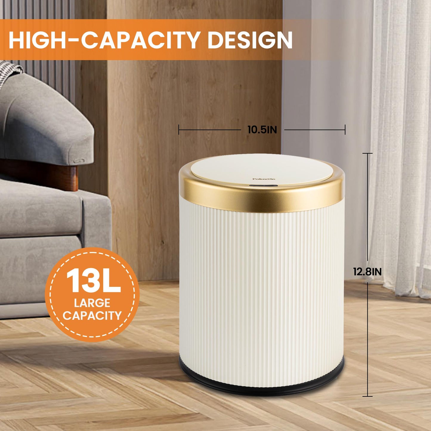 3.5 Gallon Touchless Trash Can with Lid, Automatic Waterproof Smart Bin for Kitchen, Bathroom, Bedroom, Office