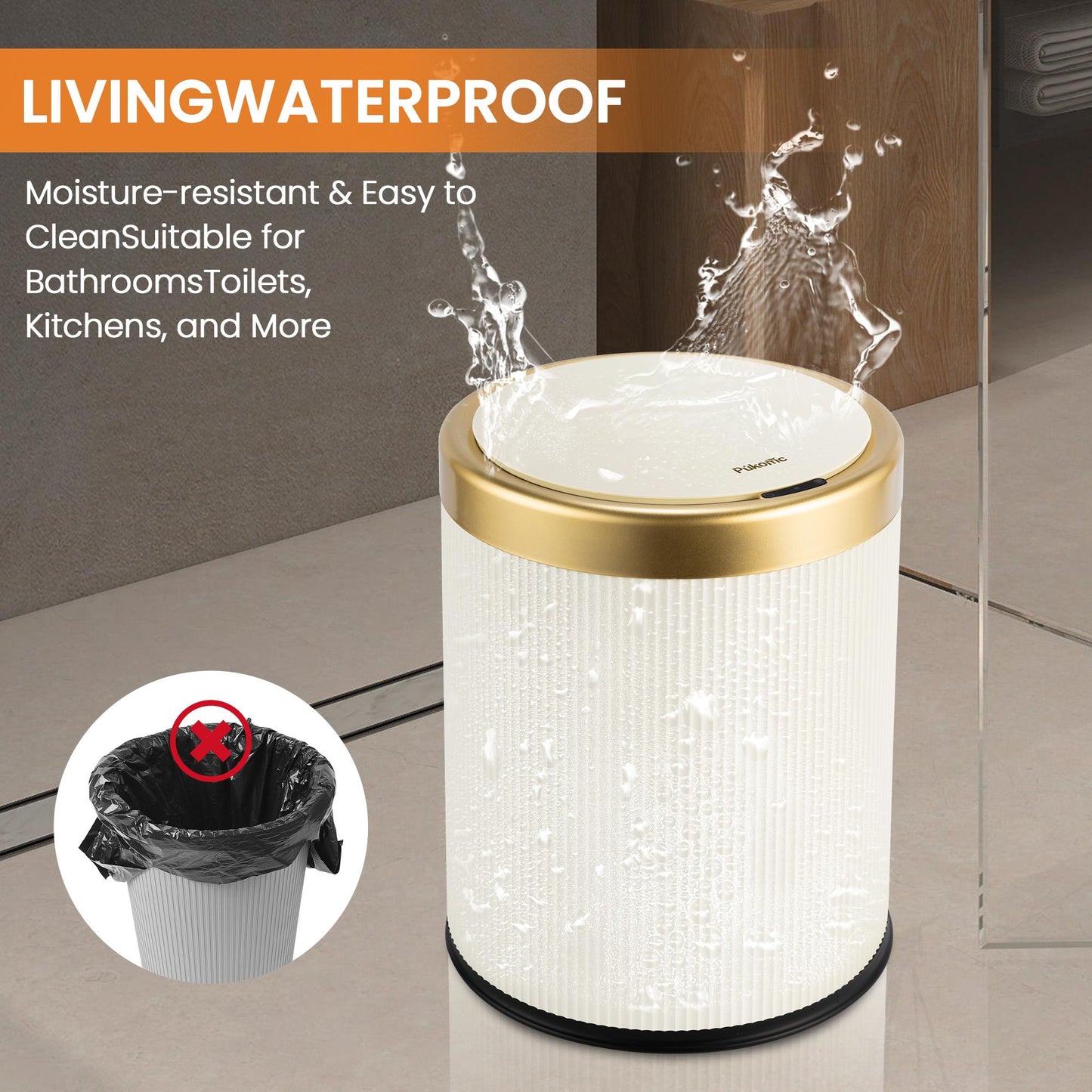 3.5 Gallon Touchless Trash Can with Lid, Automatic Waterproof Smart Bin for Kitchen, Bathroom, Bedroom, Office