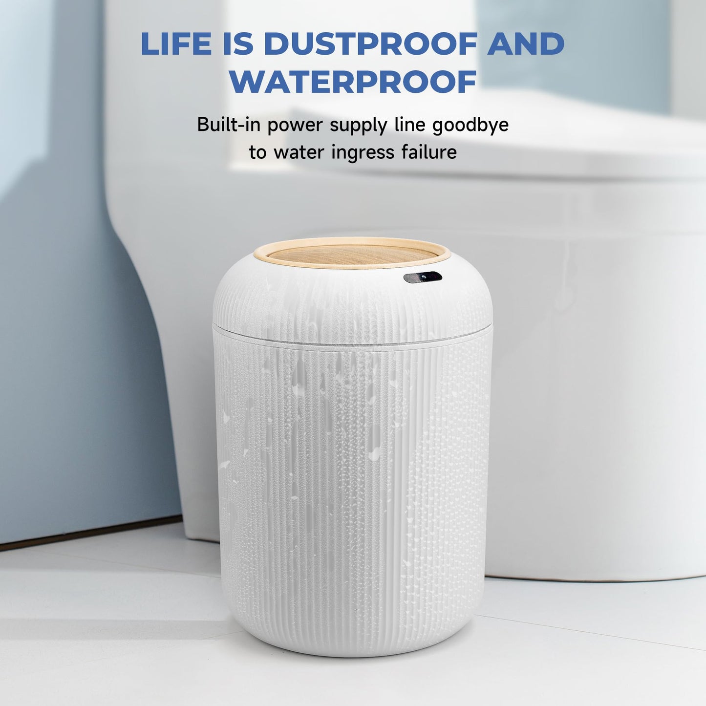 Touchless Motion Sensor Trash Can with Lid, Waterproof, Suitable for Kitchen, Bathroom, Bedroom, Office, and Outdoor (White & Black)