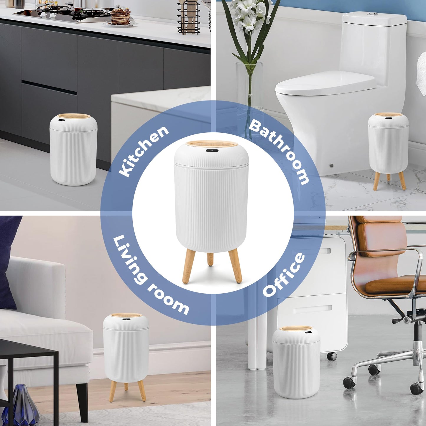 Touchless Motion Sensor Trash Can with Lid, Waterproof, Suitable for Kitchen, Bathroom, Bedroom, Office, and Outdoor (White & Black)