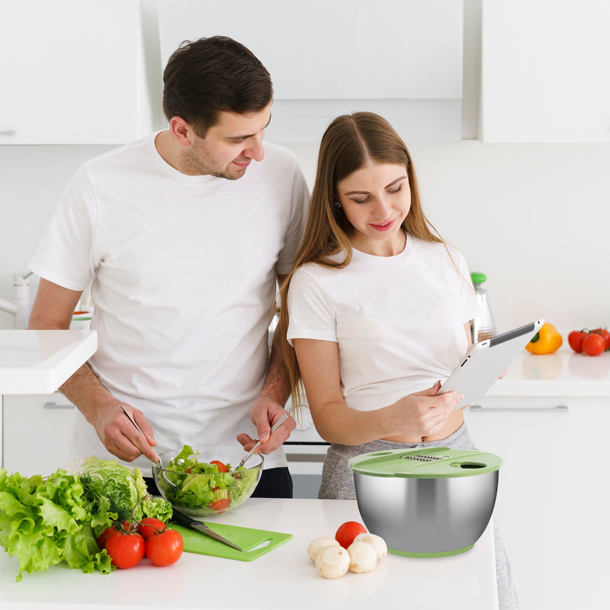 SUSTEAS Salad Spinner, 4.25Qt with 5 Blade Slicer