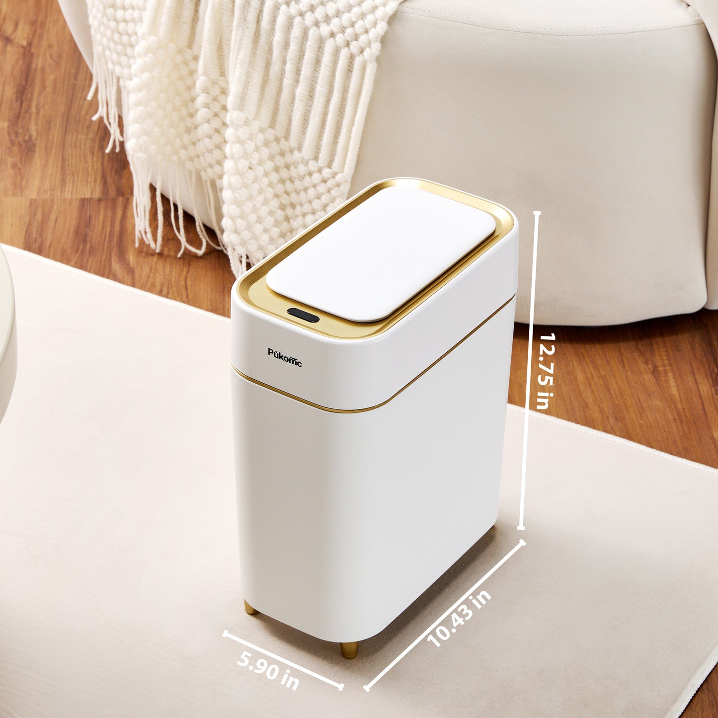 SUSTEAS Automatic Adsorption Sensor Trash Can, 2.3 Gallon / 9L, White Gold