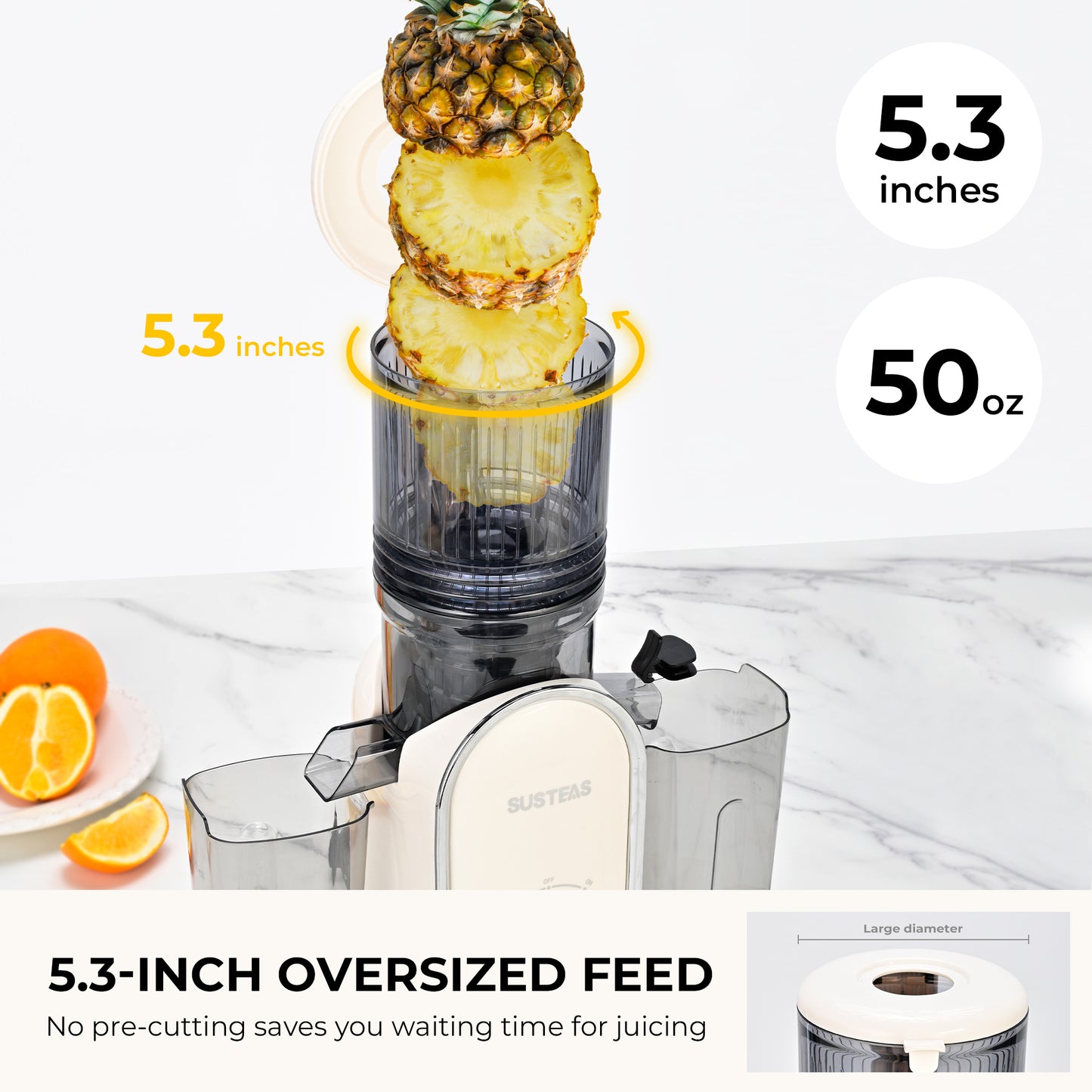 SUSTEAS Cold Press Juicer, Slow Masticating Juice Extractor, Easy to Clean(White)