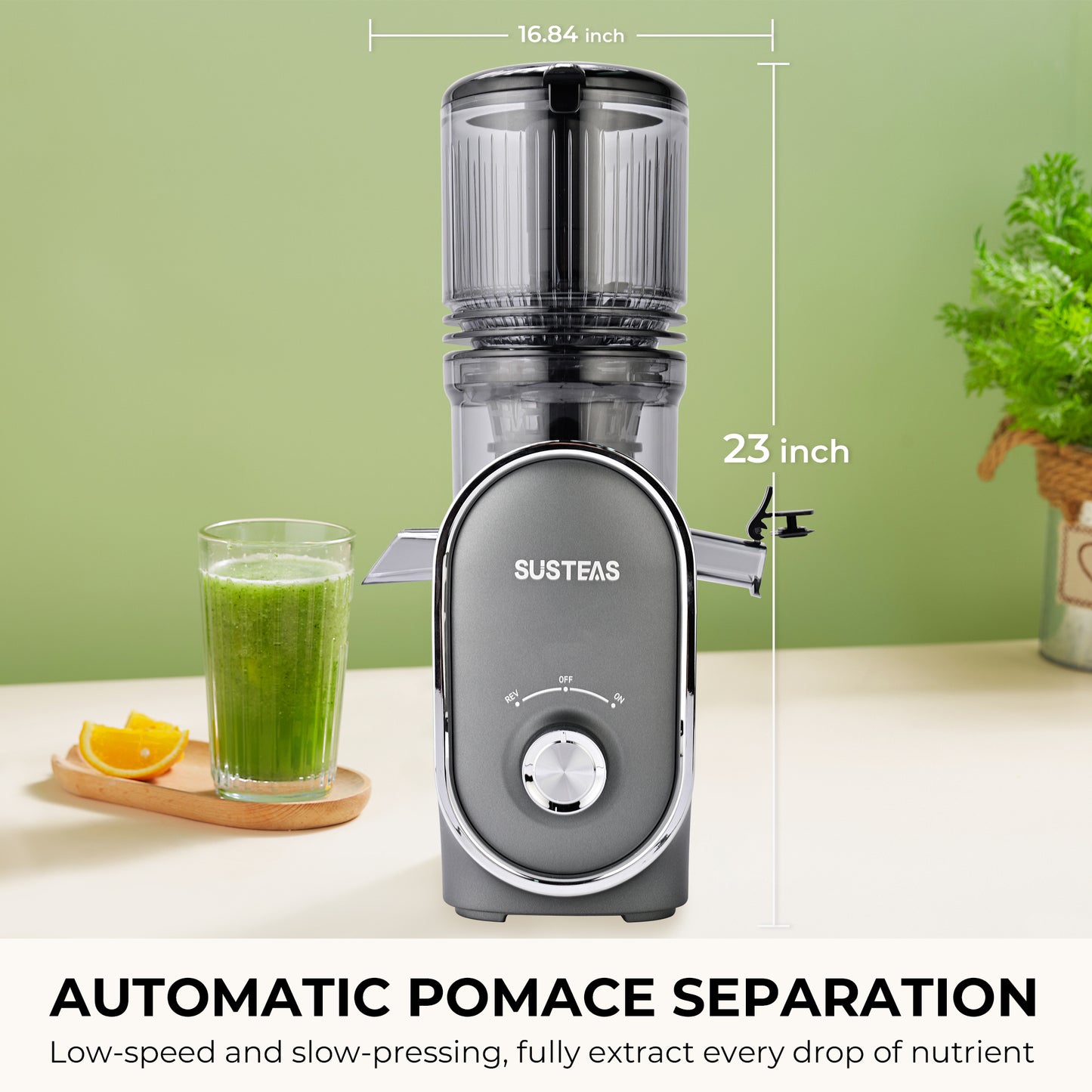 SUSTEAS Cold Press Juicer, Slow Masticating Juice Extractor, Easy to Clean (Dark Gray)