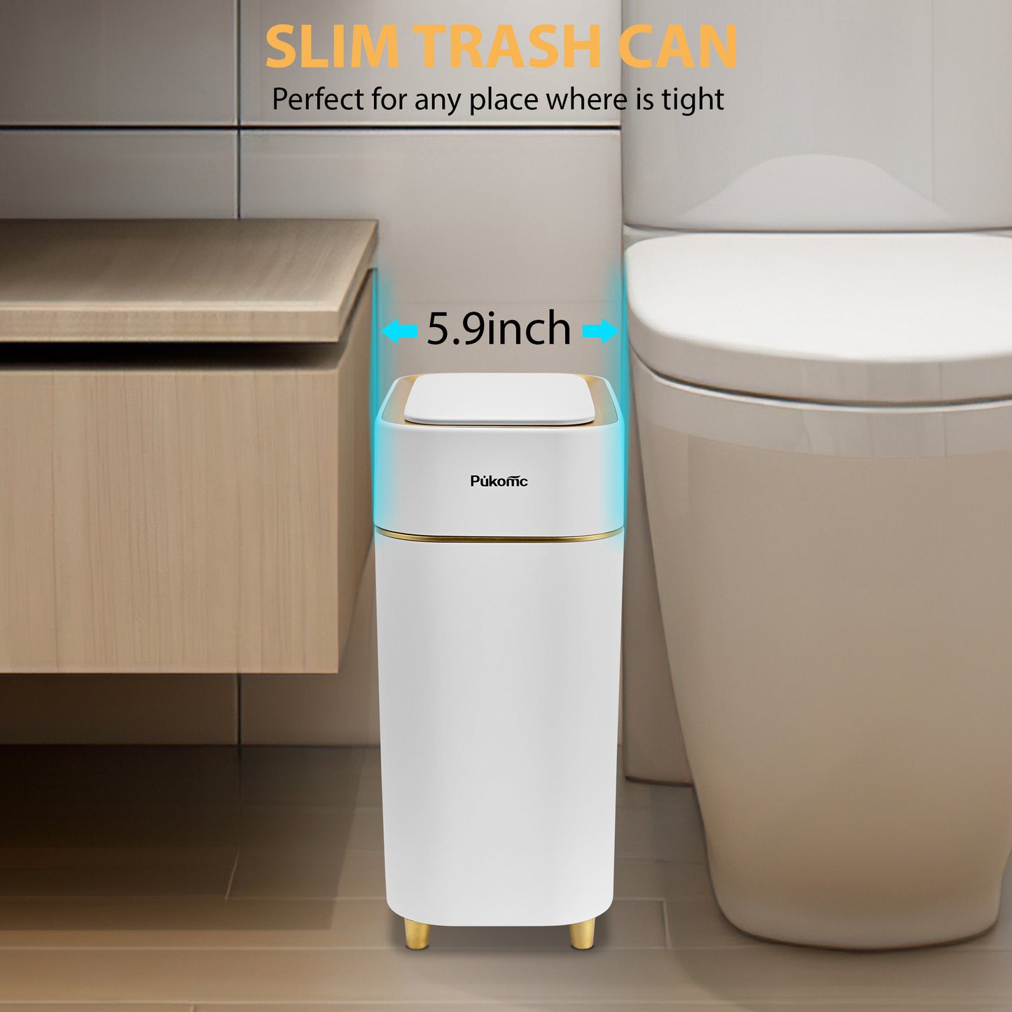SUSTEAS Automatic Adsorption Sensor Trash Can, 2.3 Gallon / 9L, White Gold