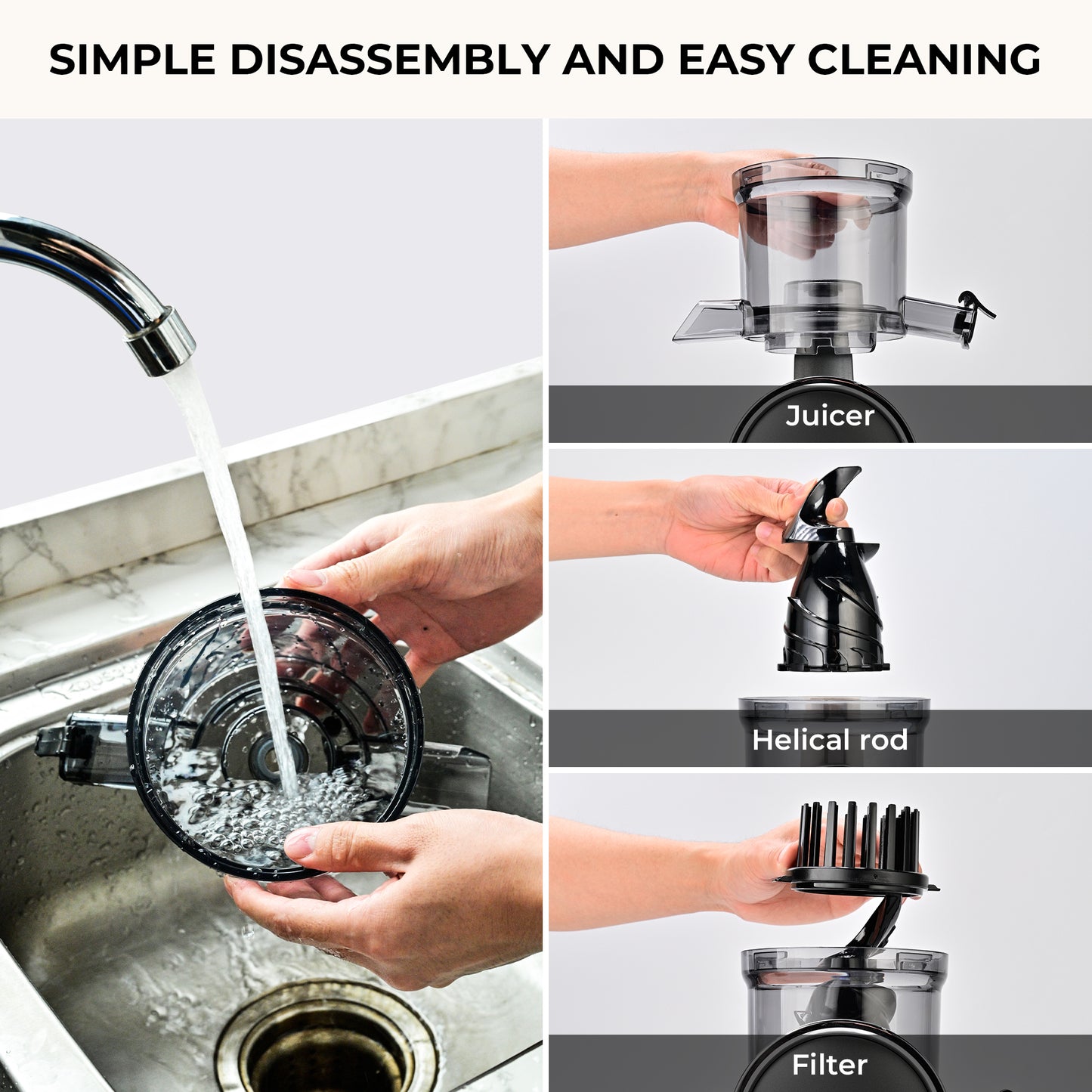 SUSTEAS Cold Press Juicer, Slow Masticating Juice Extractor, Easy to Clean (Dark Gray)
