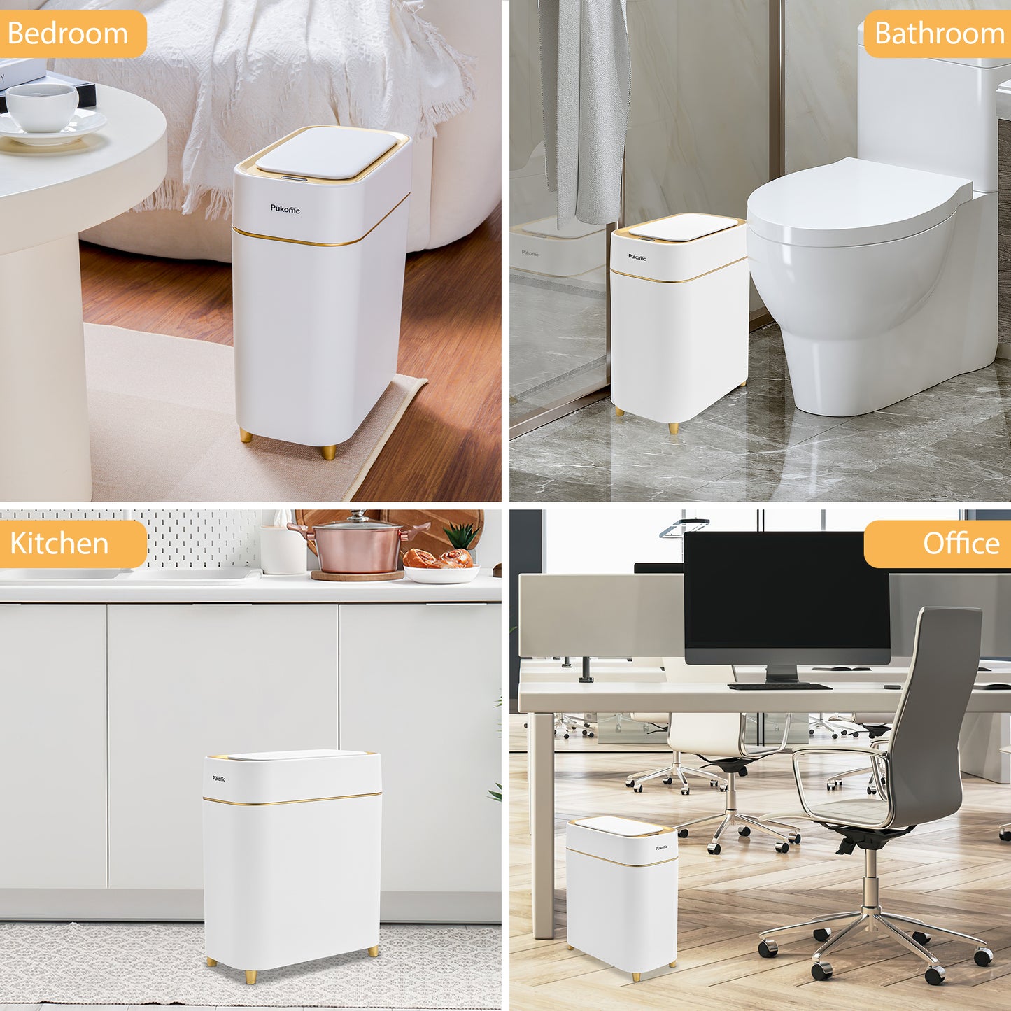 SUSTEAS Automatic Adsorption Sensor Trash Can, 2.3 Gallon / 9L, White Gold