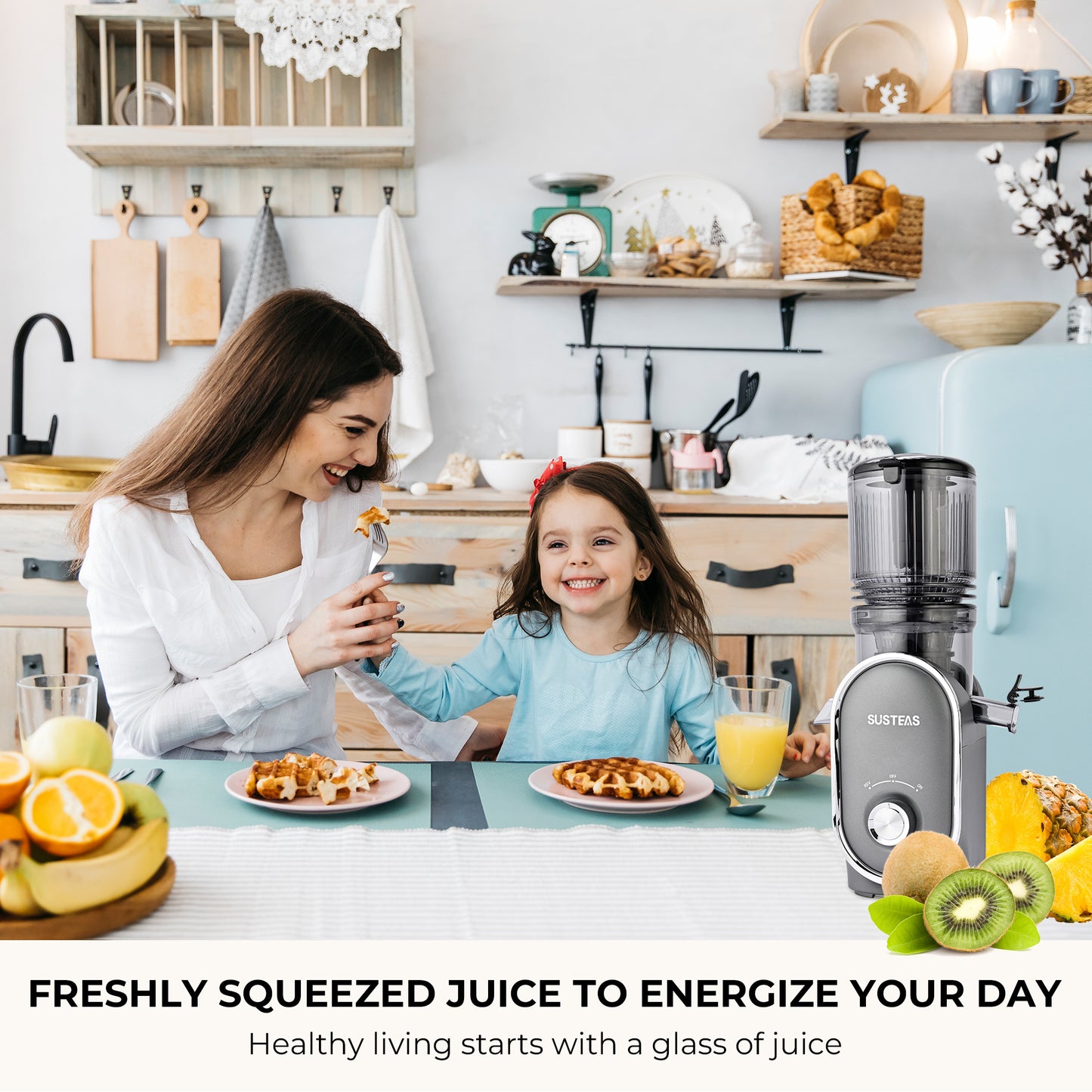 SUSTEAS Cold Press Juicer, Slow Masticating Juice Extractor, Easy to Clean (Dark Gray)