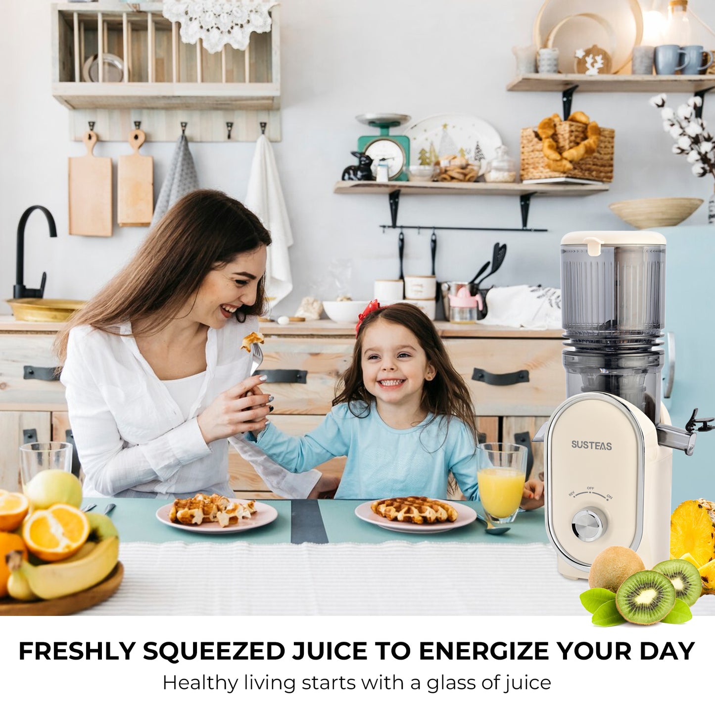 SUSTEAS Cold Press Juicer, Slow Masticating Juice Extractor, Easy to Clean(White)