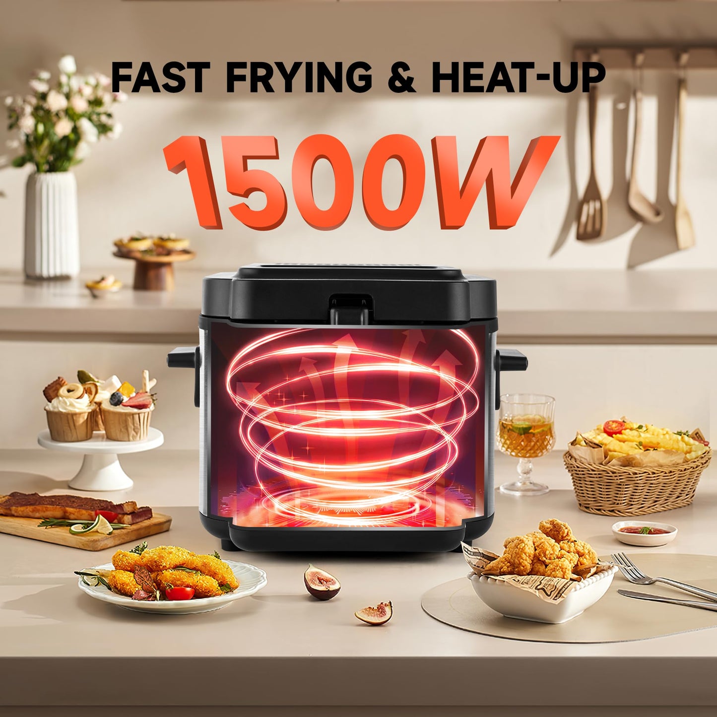 SUSTEAS Electric Deep Fryer with Adjustable Temperature Control