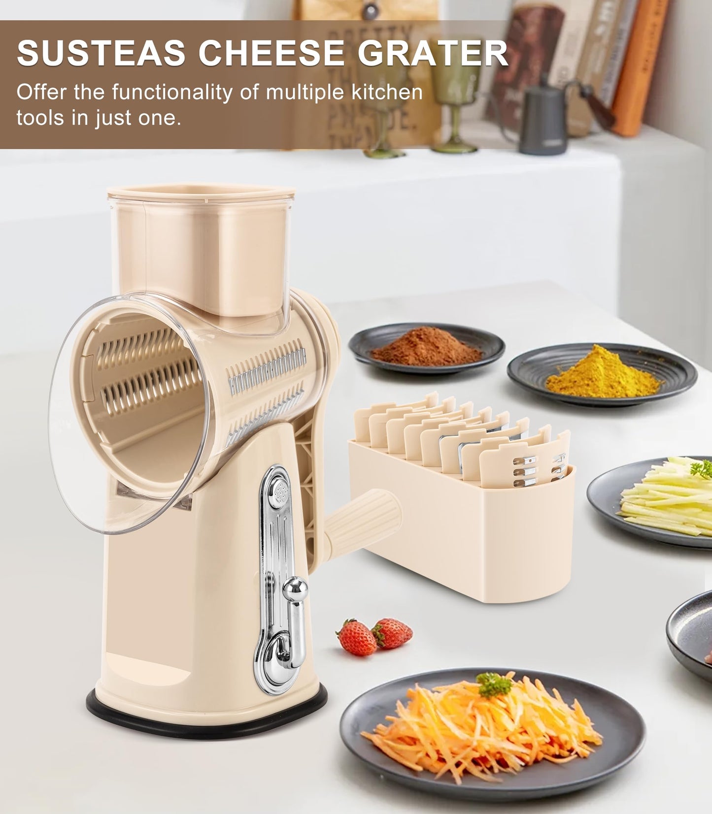 SUSTEAS Rotary Cheese Grater & Vegetable Slicer