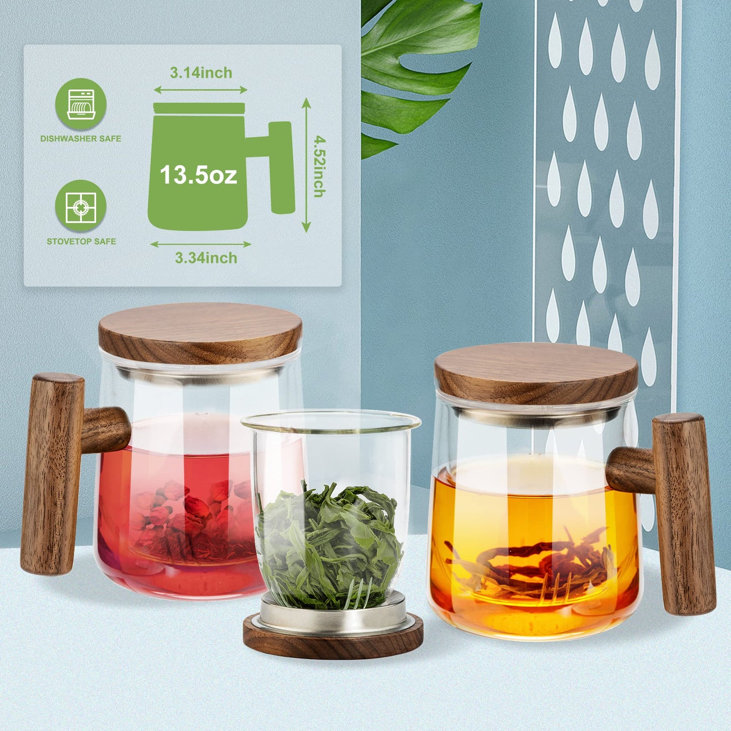Susteas Glass Tea Cup with Lid and Infuser(Clear)