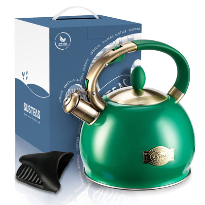2.64 Quart Surgical Stainless Steel Stove Top Whistle Tea Kettle (Green)