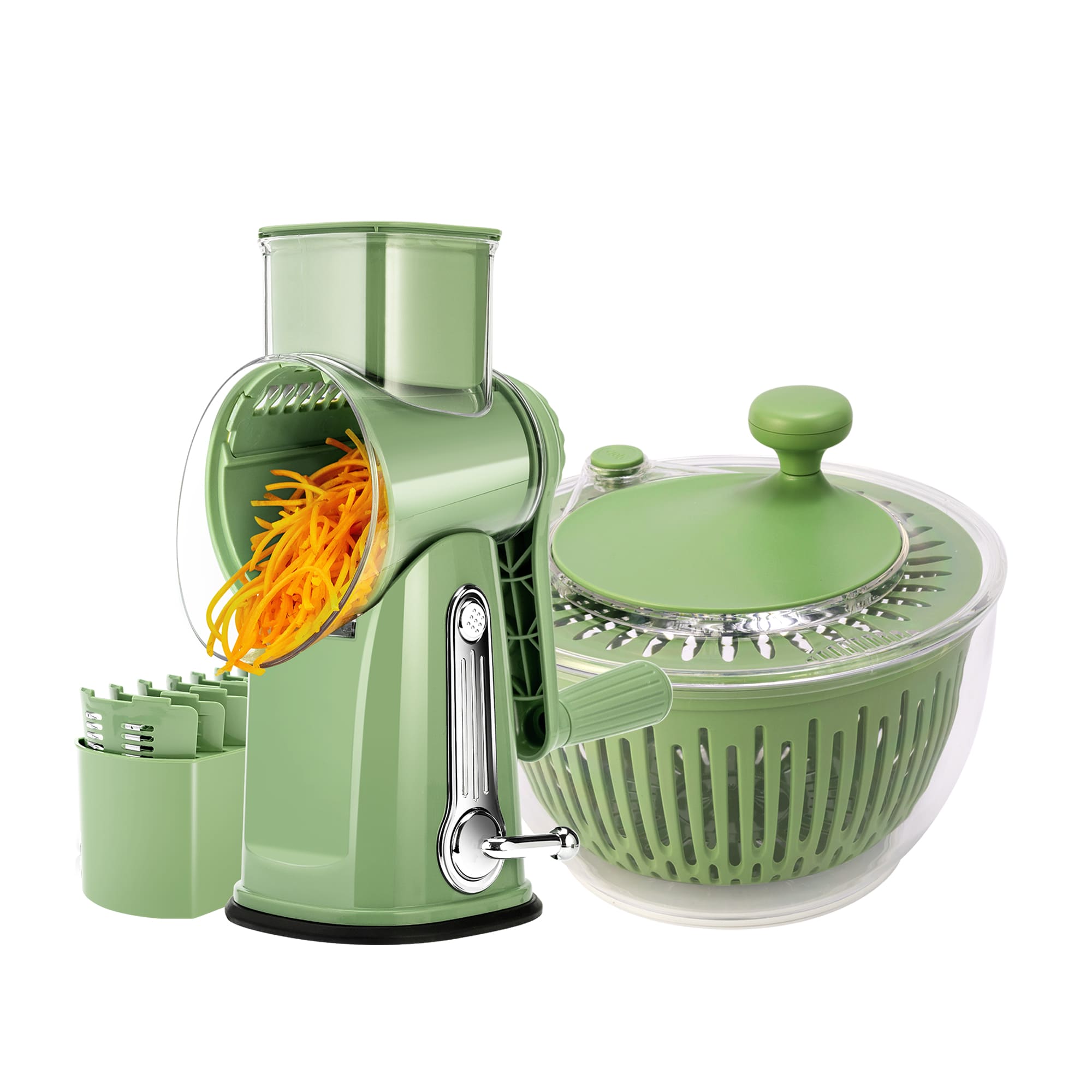 Kitchen Salad Series Essentials: Grater Machine and Salad Spinner for home, Green Color