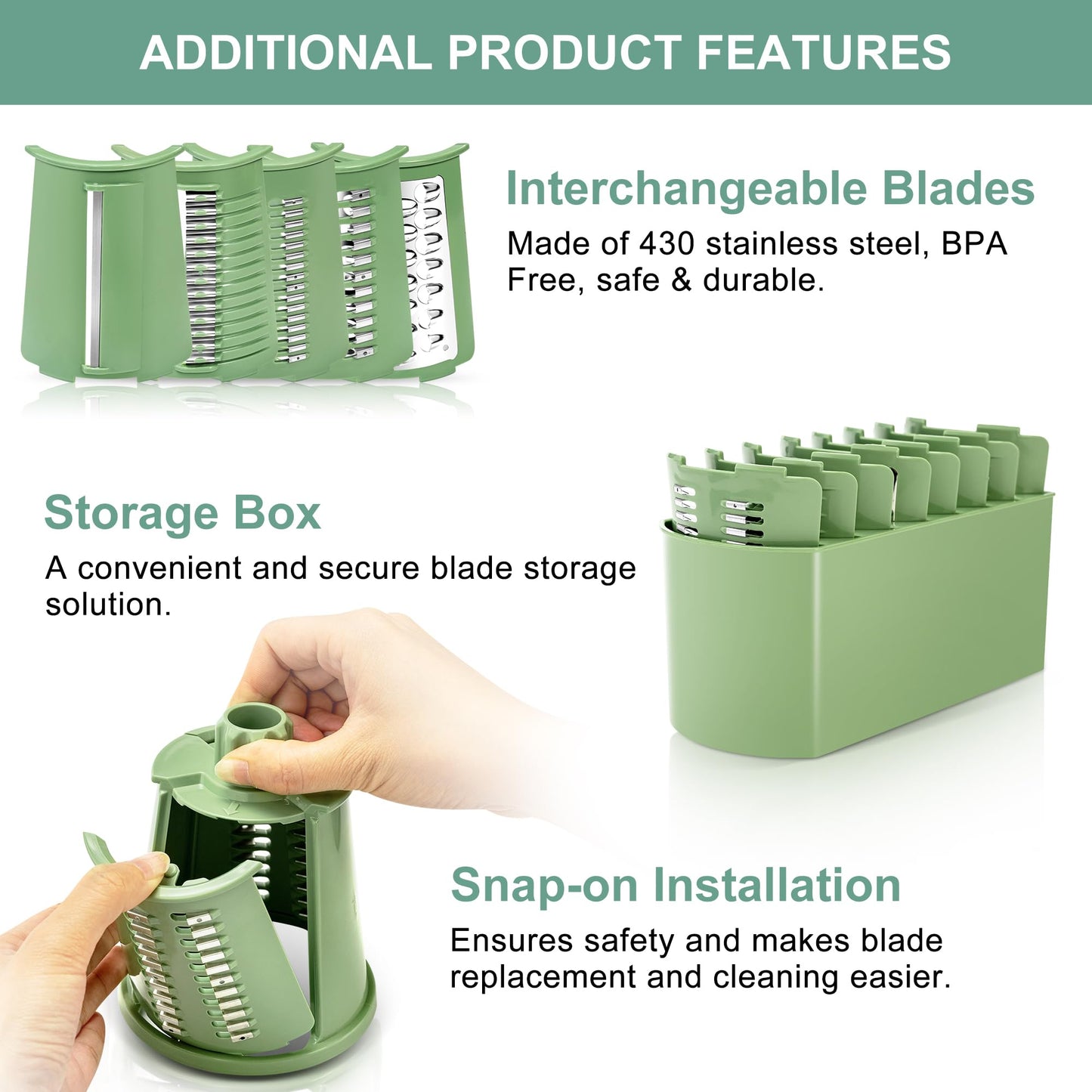 SUSTEAS Rotary Cheese Grater with Handle, Vegetable Food Shredder with 5 Well-designed Blades & Strong Suction Base, Round Mandoline Slicer & Fruit Slicer for Kitchen