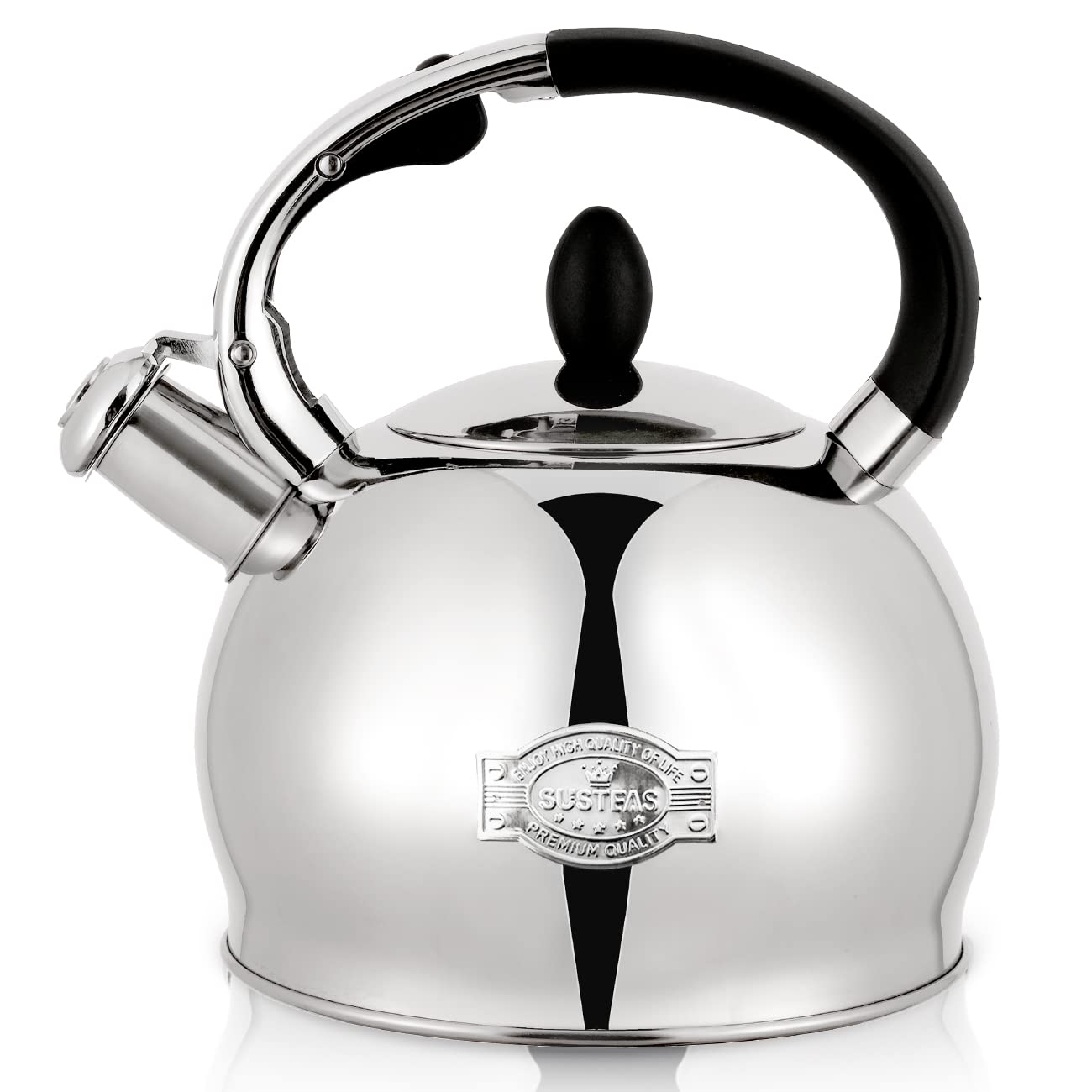 SUSTEAS Stove Top Whistling Tea Kettle-Surgical Stainless Steel Black Clean