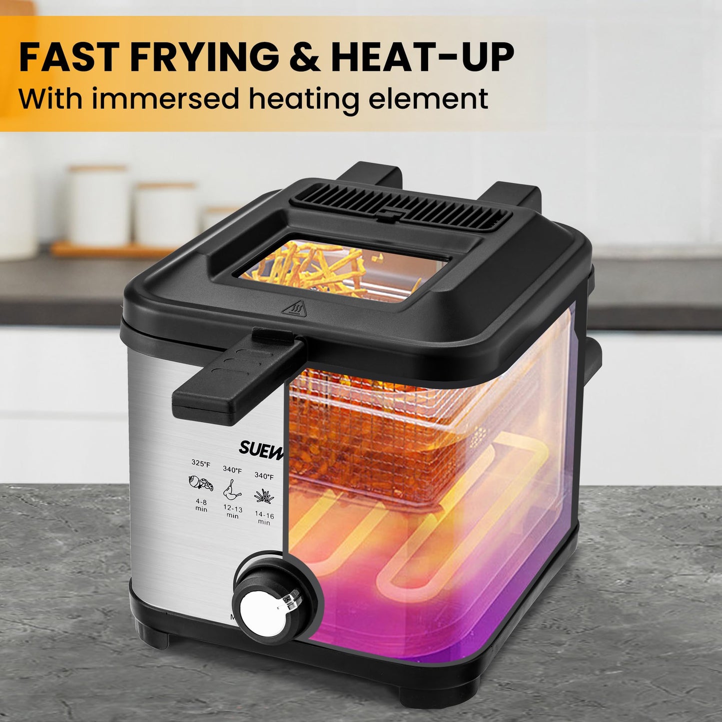 SUSTEAS Electric Deep Fryer with Adjustable Temperature Control