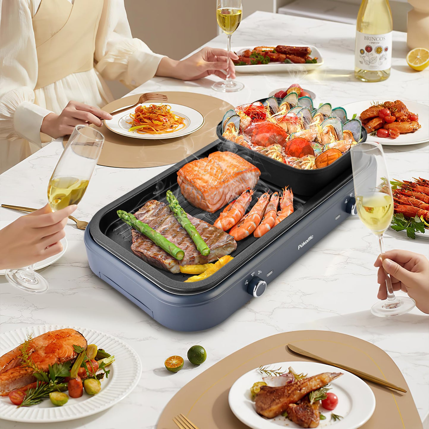 SUSTEAS Electric Grill,1500W Temperature Control, Gray Color