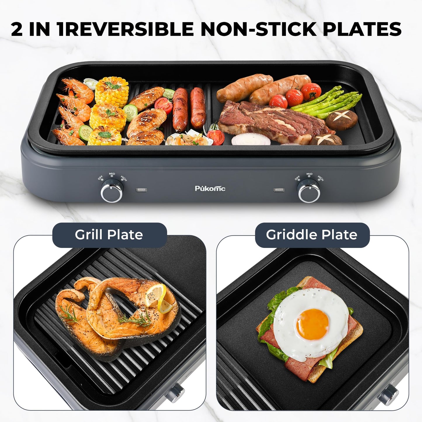 SUSTEAS Electric Grill,1500W Temperature Control, Gray Color