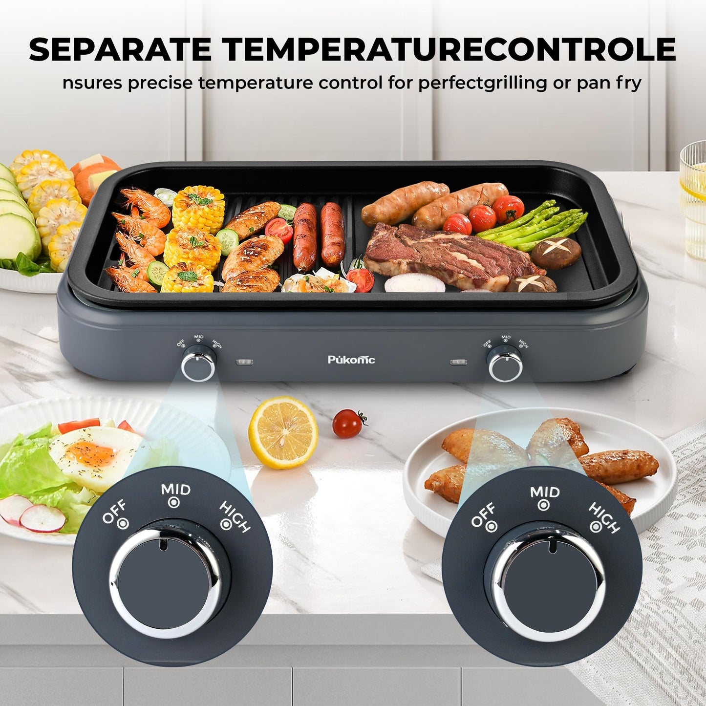 SUSTEAS Electric Grill,1500W Temperature Control, Gray Color