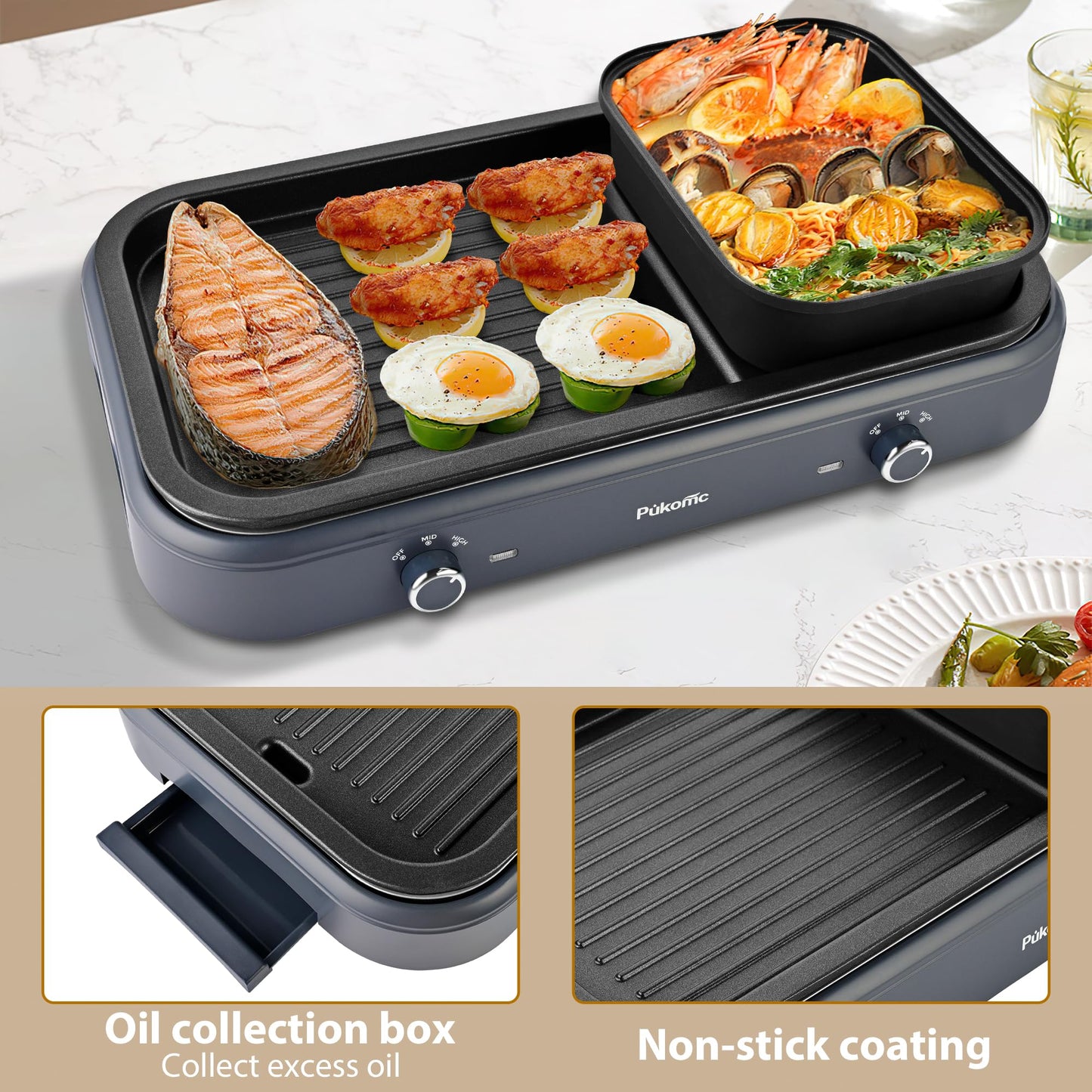 SUSTEAS Electric Grill,1500W Temperature Control, Gray Color