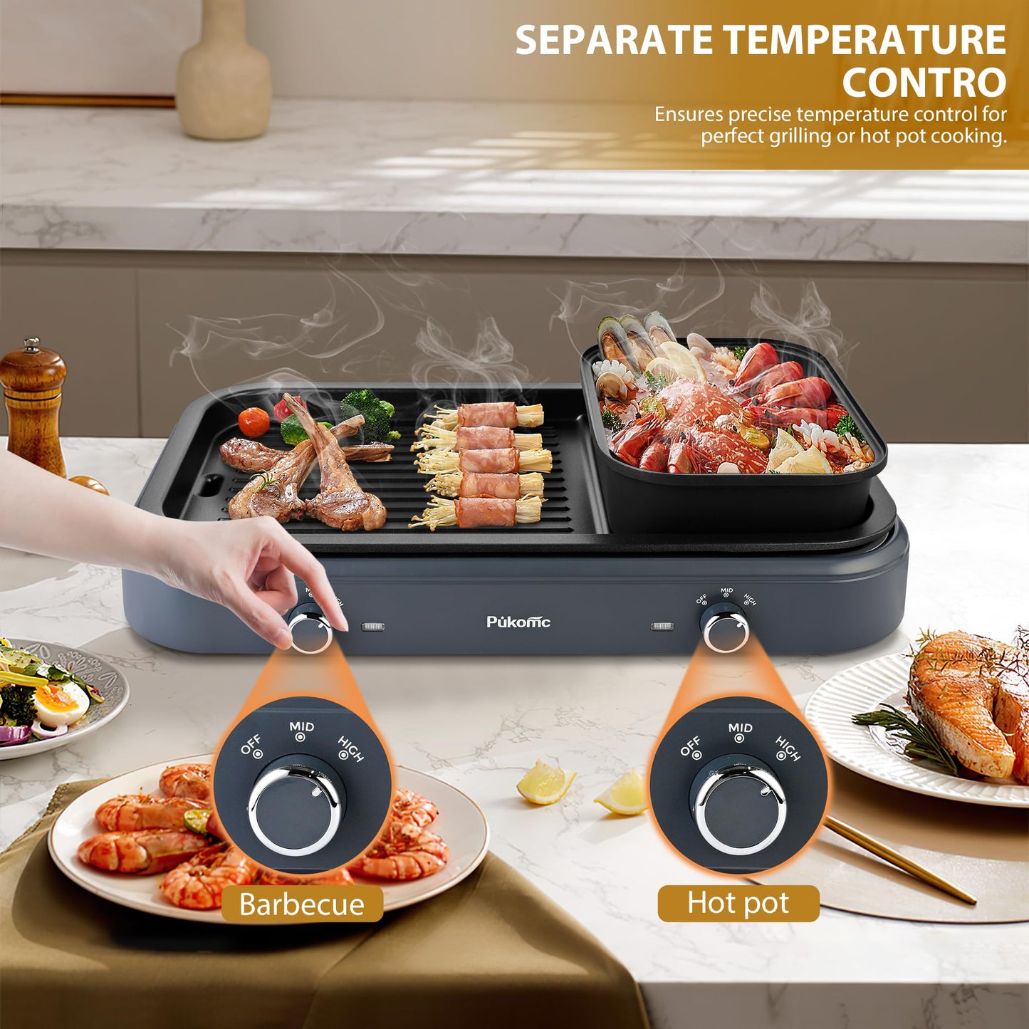 SUSTEAS Electric Grill,1500W Temperature Control, Gray Color