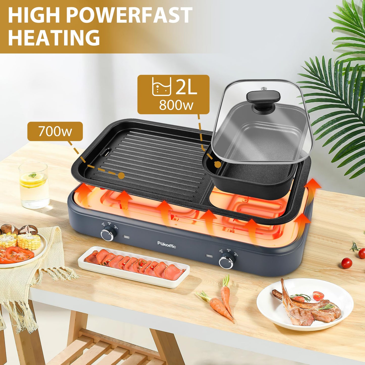 SUSTEAS Electric Grill,1500W Temperature Control, Gray Color