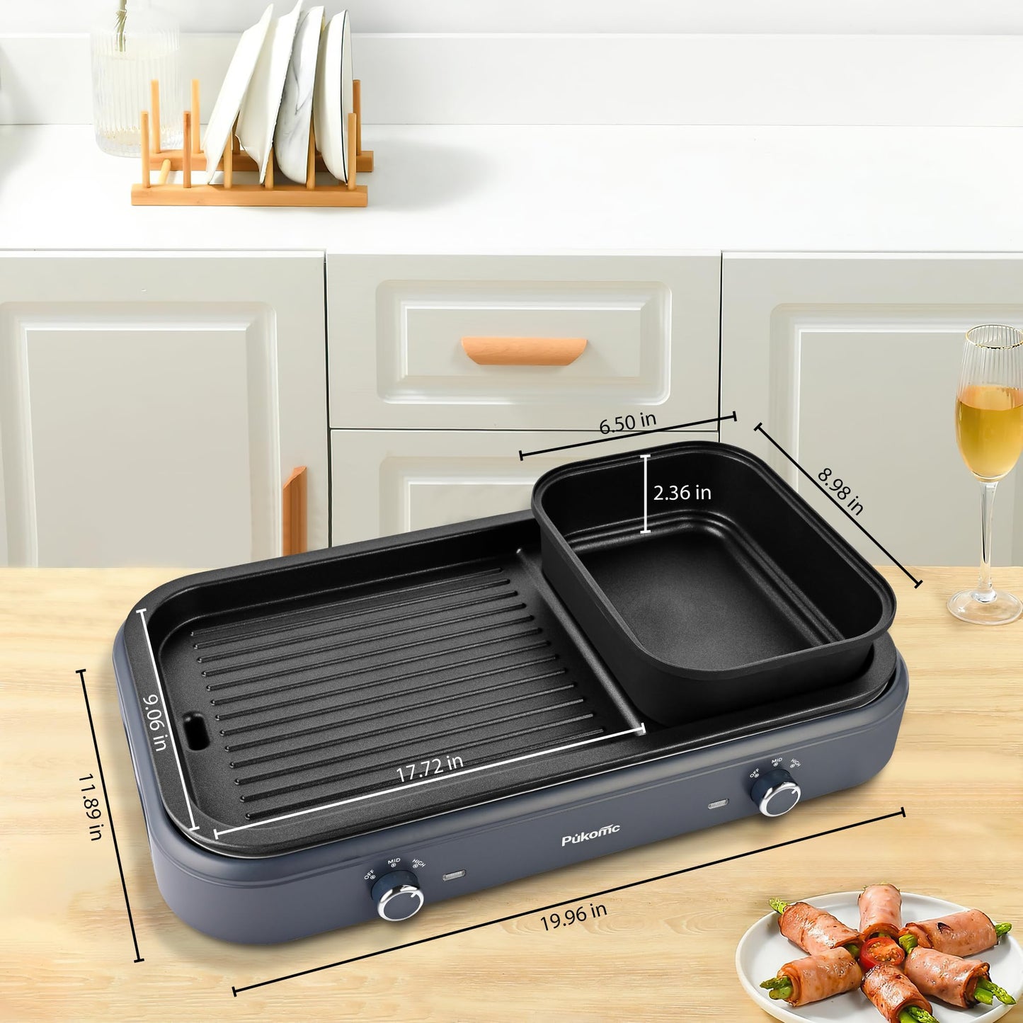 SUSTEAS Electric Grill,1500W Temperature Control, Gray Color