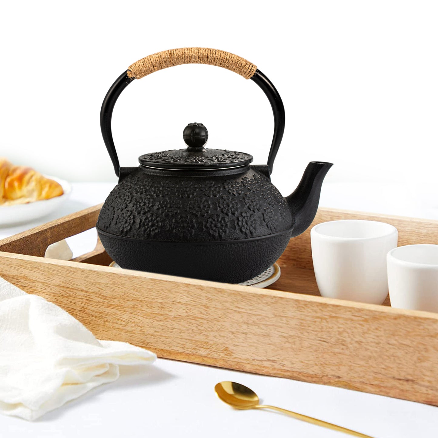Cast Iron Teapot Tetsubin Japanese Tea Kettle (1200ML, Black)
