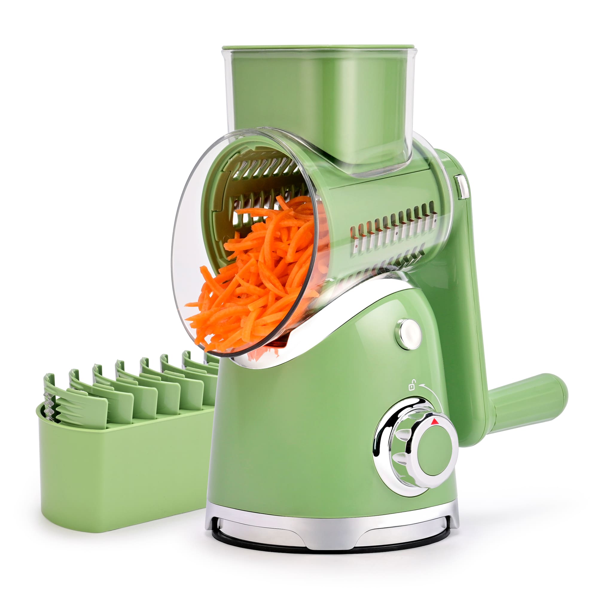 SUSTEAS New Rotary Cheese Grater & Vegetable Shredder with 5 Blades