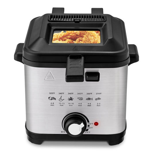 SUSTEAS 1.5 QT Electric Deep Fryer, Family-size Food Capacity Cooks 6 Cups of Food, 1700W Stainless Steel Frying Basket