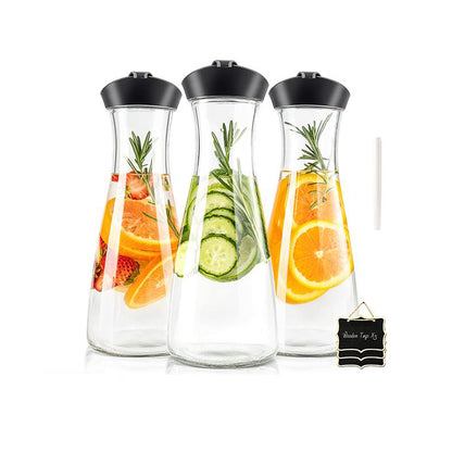 SUSTEAS 3-Pack 34 Ounces Mimosa Bar Water Bottles - Juice Containers with Airtight Lids, Includes 3 Wood Labels and 1 Label Drinkware Bottle Jugs