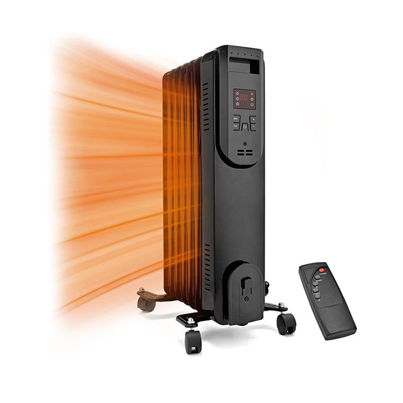 Pukomc Oil-Filled Radiator Space Heater with Adjustable Thermostat and Overheating Protection, 3 Heat Settings, Black