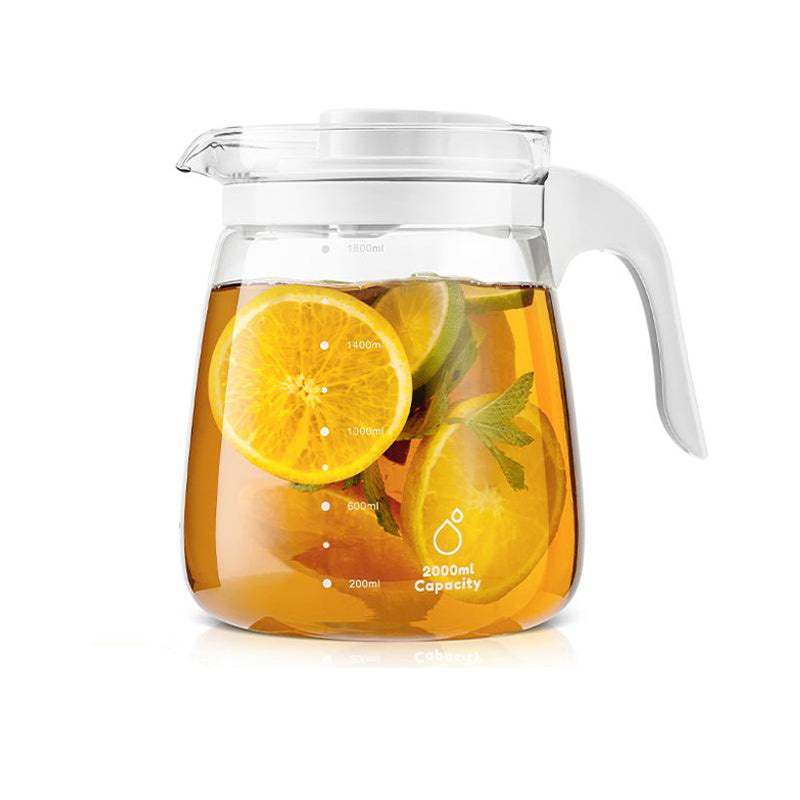 Glass Water Pitcher - SUMETAS 60oz Chic Carafe with Lid and Handle - Iced Tea Pitcher with Precise Scale Line, Modern Juice Jug for Cold Brew Coffee, Milk, Sun Tea, Lemonade Drinkware