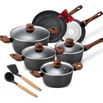 SUMETAS  Induction Cookware Set, Non Stick Granite Pots and Pans Set for Stove, 12 Pieces,Dishwasher Safe Multicolor