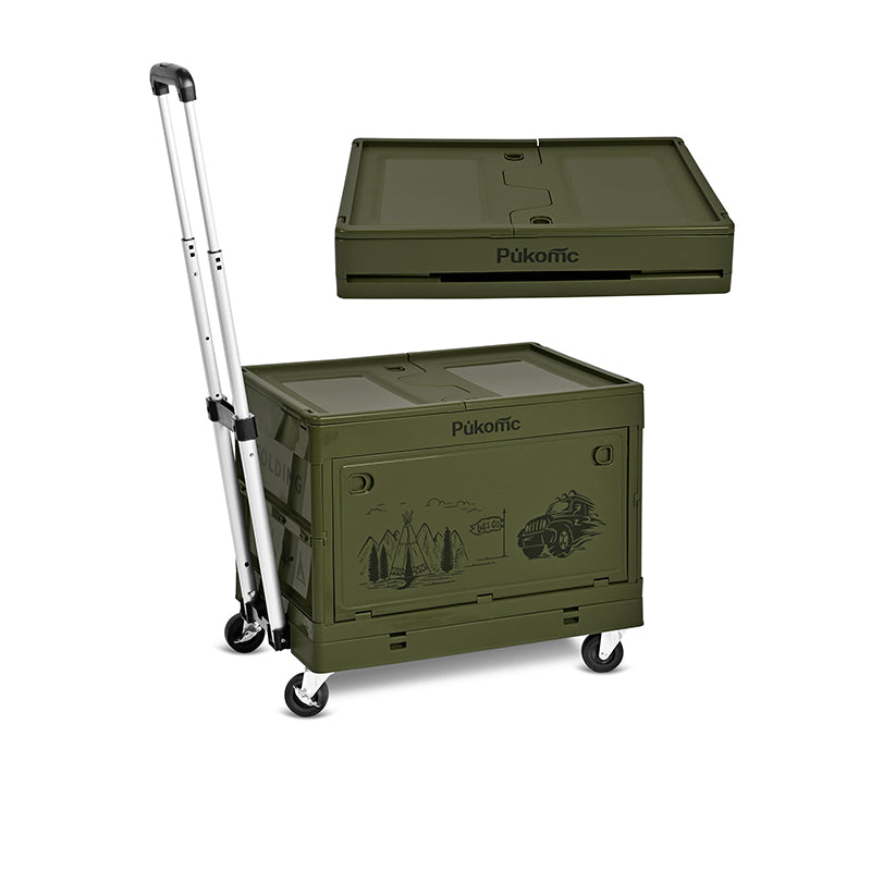 SUSTEAS Trolley Folding Storage Box, Rolling Trolley with Wheels, Multifunctional Trolley for Camping and Shopping, Green 50L