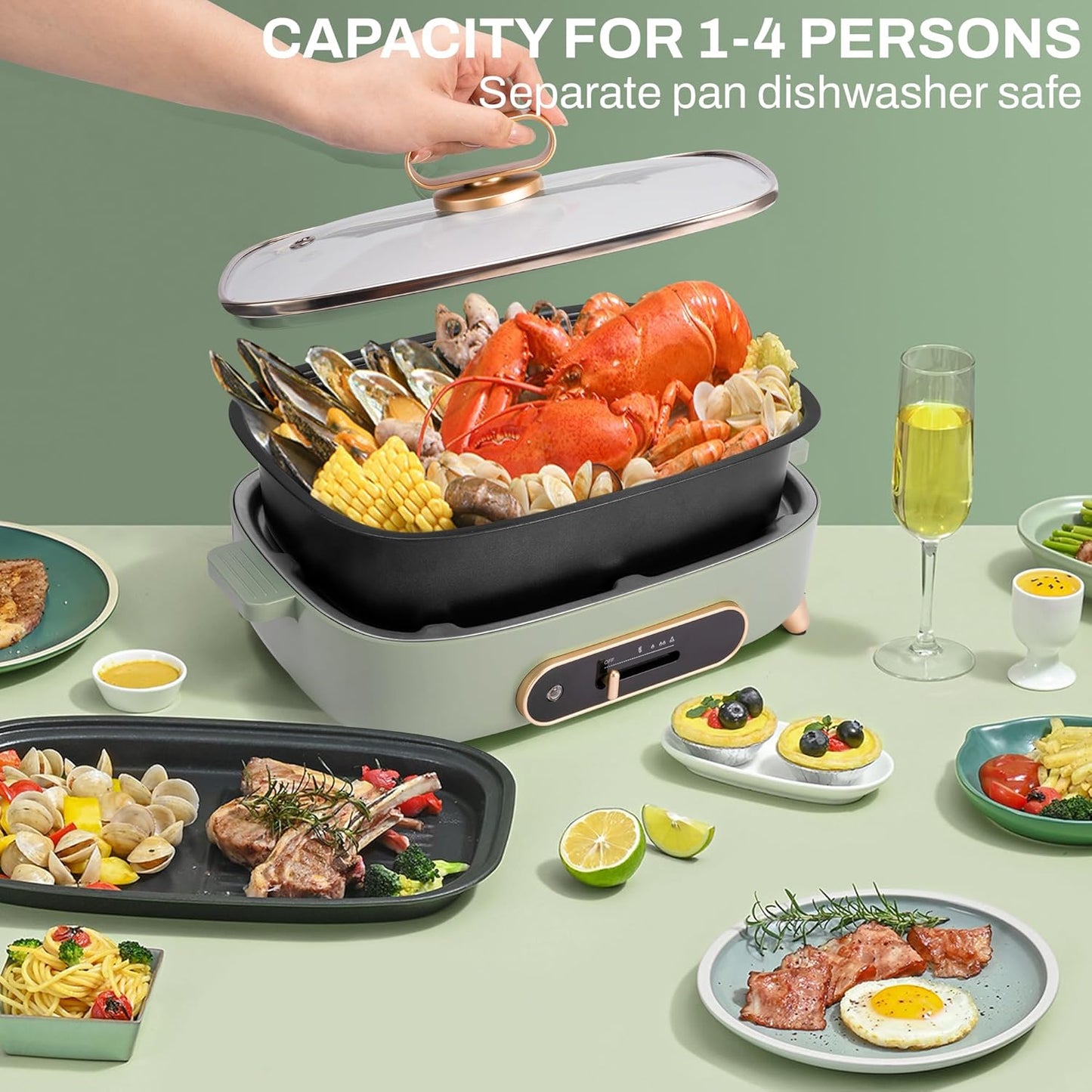 SUSTEAS Hot Pot Electric, Hotpot for Cooking with Removable Non-Stick Skillet & 3L Hotpot Pots), 1200W Electric Hot Pot with Slide Power Control for Home, Party, Gathering