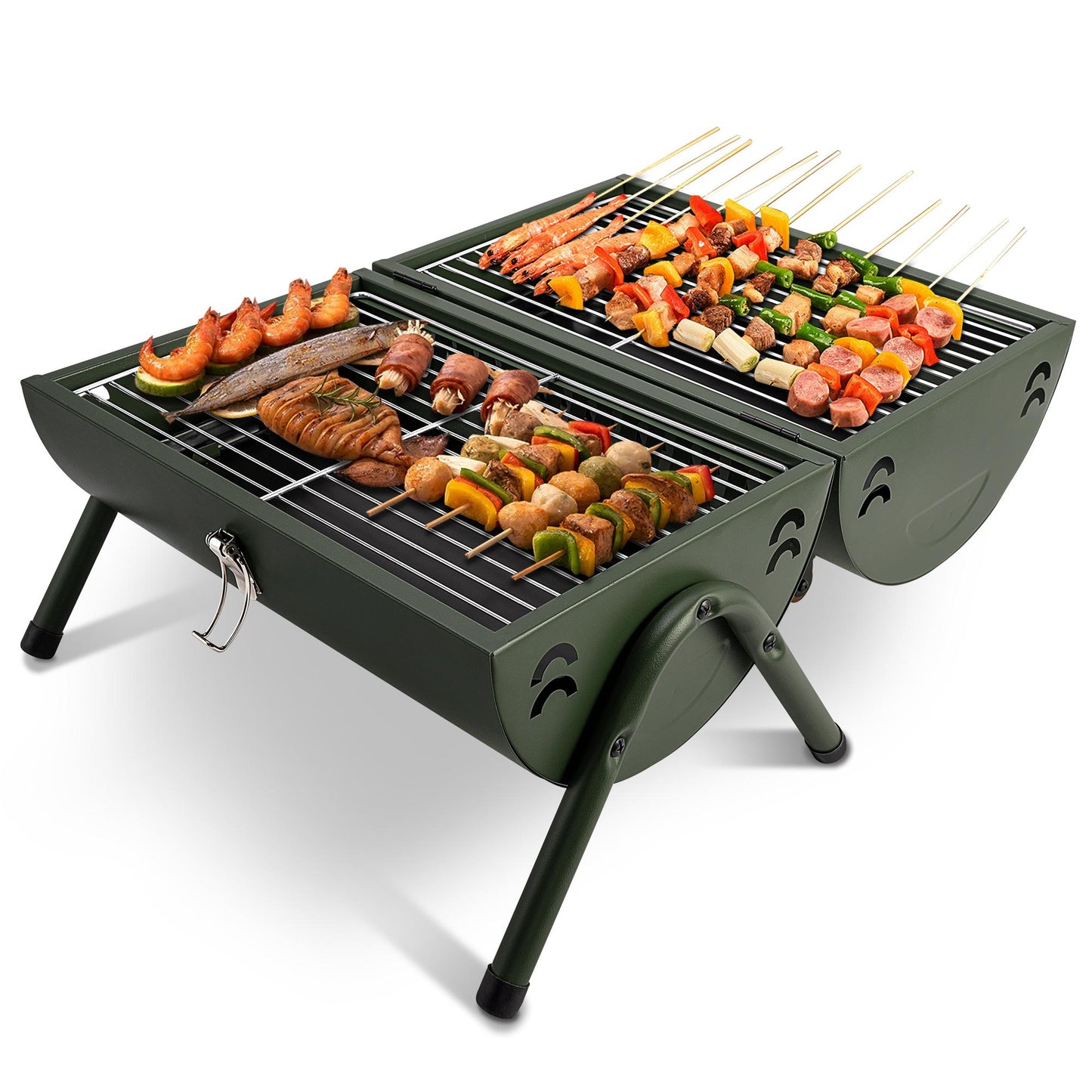 Pukomc Portable Charcoal Grill with Locking Lid, 18 Inch Cooking Surface for Steaks, Patties, and Vegetables