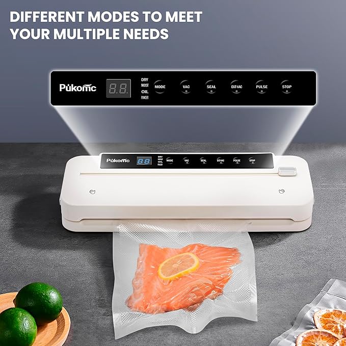 Vacuum Sealer with Built-in Cutter, Automatic Sealing, Wet and Dry Food Modes, LED Countdown Display, Removable for Cleaning