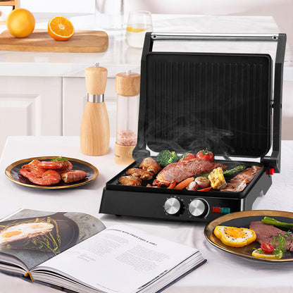 SUSTEAS Indoor Electric Grill - Panini Grill with Non-Stick Cooking Plate, Gourmet Grill with 180 Degree Adjustability, with Grease Collection Tray.