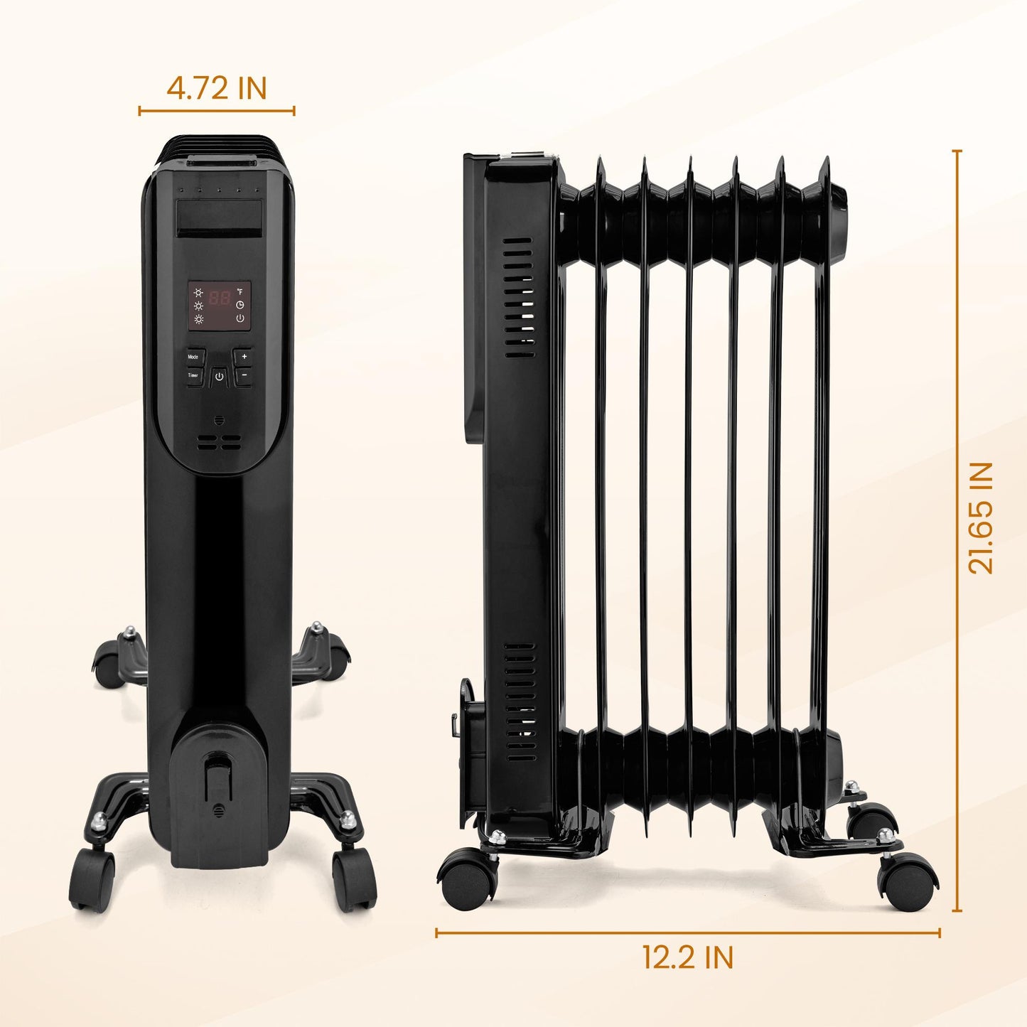 Pukomc Oil-Filled Radiator Space Heater with Adjustable Thermostat and Overheating Protection, 3 Heat Settings, Black