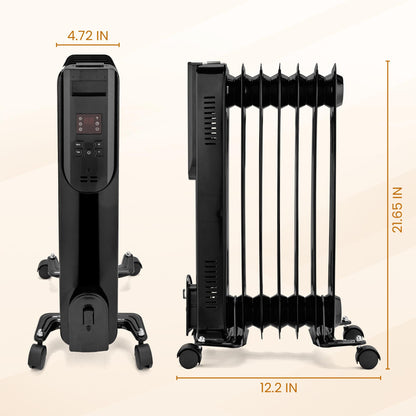 Pukomc Oil-Filled Radiator Space Heater with Adjustable Thermostat and Overheating Protection, 3 Heat Settings, Black