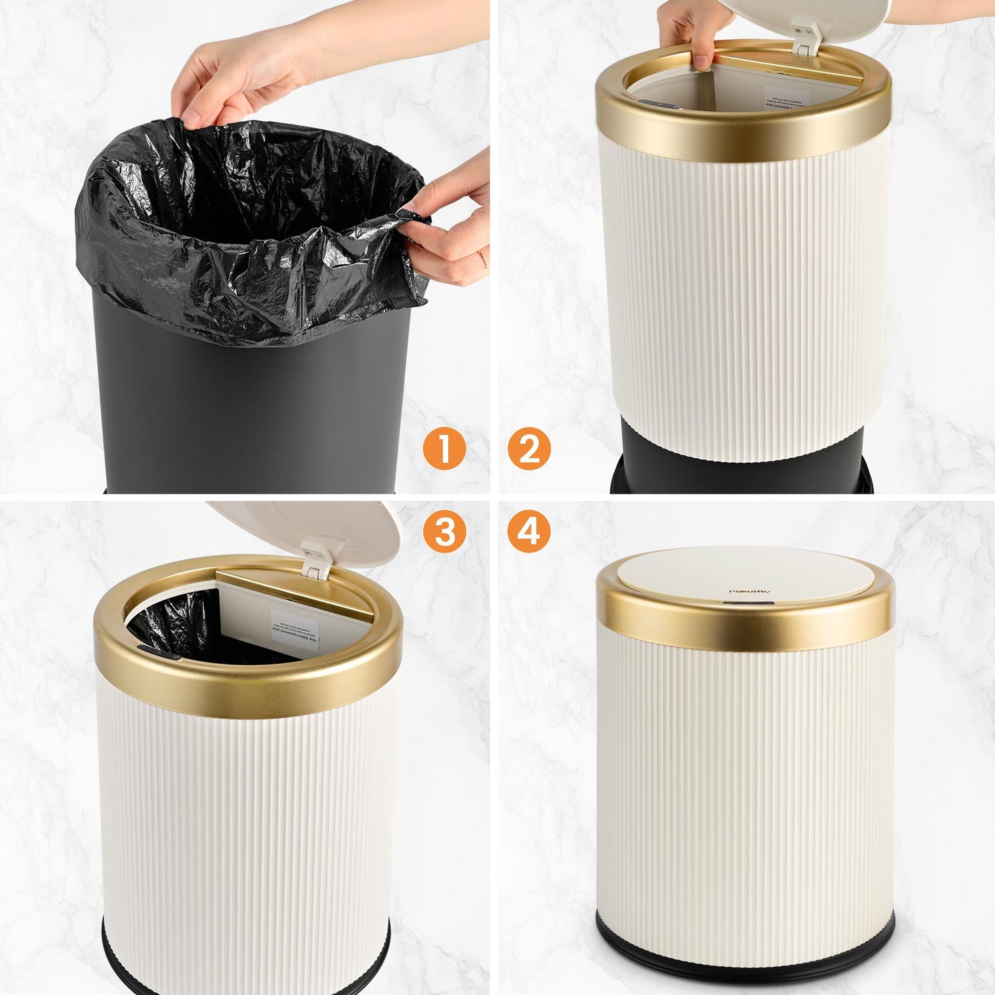 Pukomc Trash Can with Lid，3.5 Gallon Touchless Trash Bin，Automatic Waterproof Bathroom Garbage Can, Smart Plastic Trash Bins Suitable for Kitchen, Bathroom, Bedroom, Living Room, Office