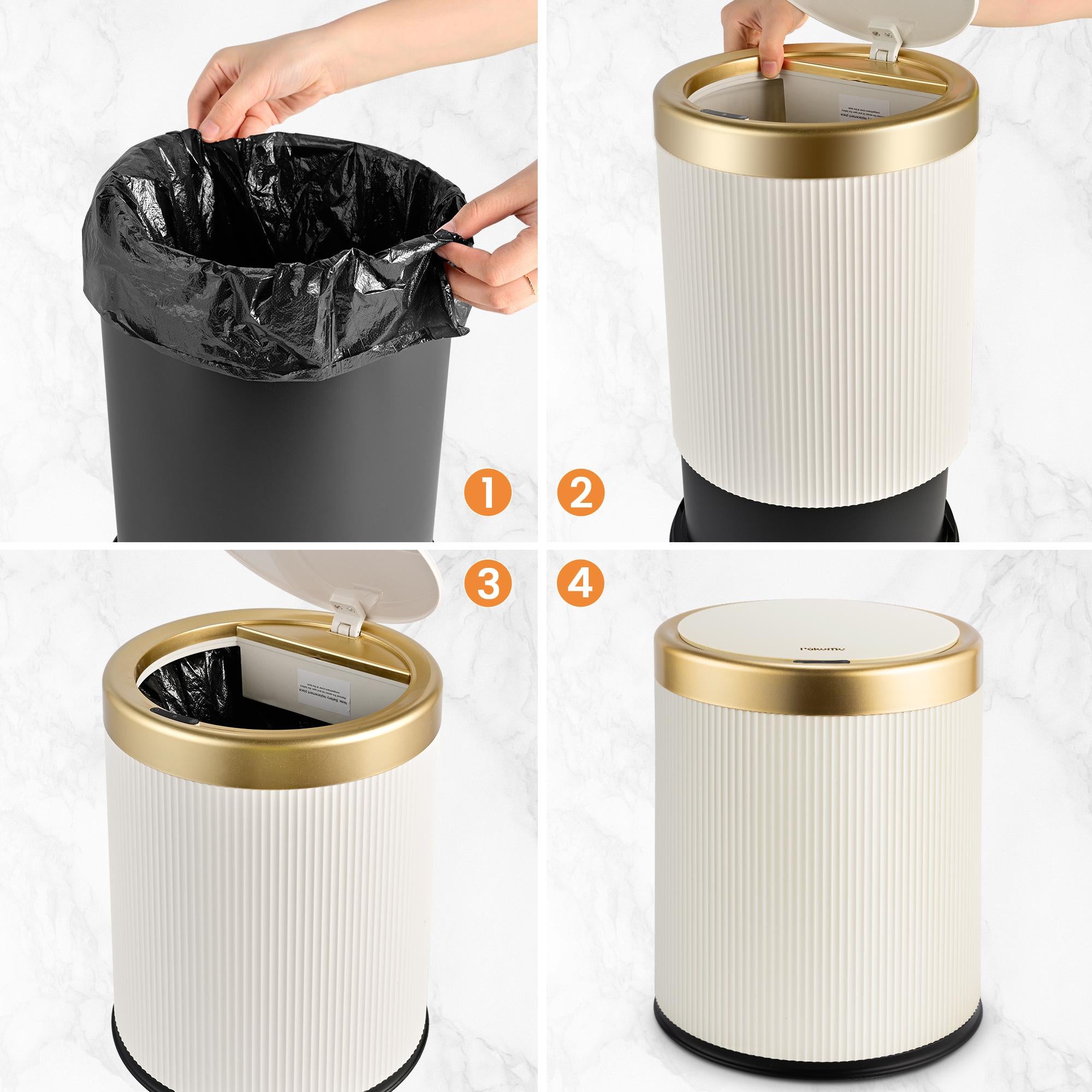 SUSTEAS 3.5 Gallon Touchless Trash Can with Lid, Beige Color
