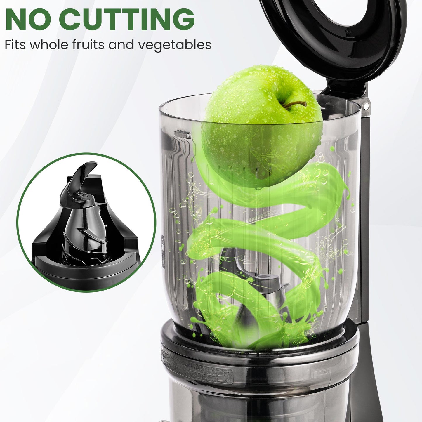 PUkomc Juicer Machines, Cold Press Juicer with 4.25'' Large Feed，Slow Masticating Machines Chute Fit Whole Vegetable And Fruit，High Juice Yield Juicer Easy to Clean