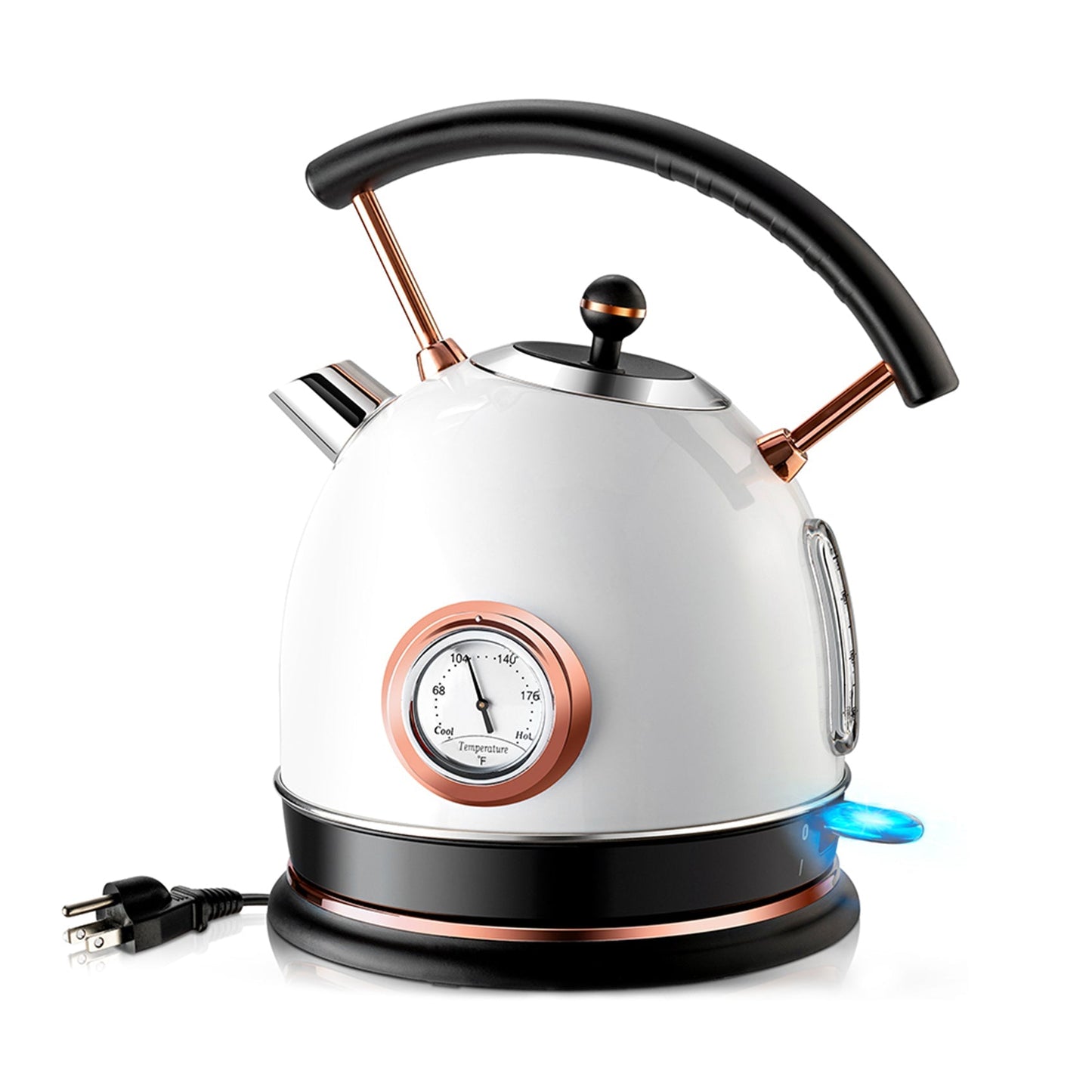 SUMETAS Retro Electric Kettle Stainless Steel 1.8L Tea Kettle, Hot Water Boiler with Temperature Gauge, Led Light, Fast Boiling, Auto Shut-Off&Boil-Dry Protection(Black,Green ,White)